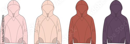 Collection of Four Hooded Sweatshirts in Various Pastel and Earthy Tones