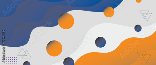 Blue and orange geometric business banner design. Creative banner design with wave shapes. Simple design on a white horizontal banner. eps10.