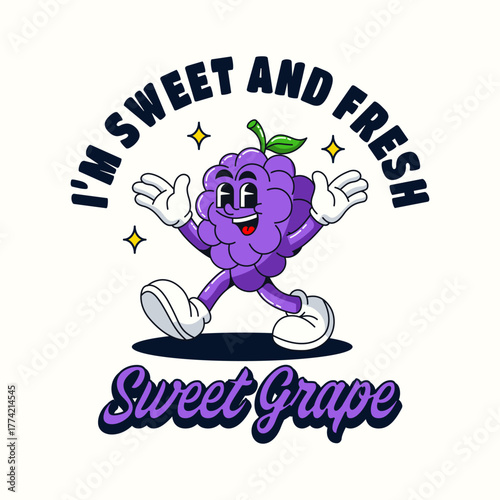 Character fruit grape Vector illustration hand drawn
