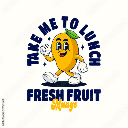 : Retro character Mango Vector illustration hand drawn