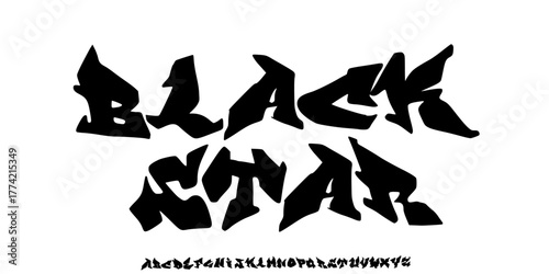 Black Star Distressed Grunge Font. Horror Comic Font. Cartoon Graffiti Font. Display Playful font. Creative Hand Drawn Alphabet. Street Art Fashion Designs vector illustration	