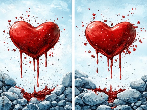 Heart-shaped blood drop artwork artistic interpretation digital art conceptual environment elevated viewpoint emotional concept