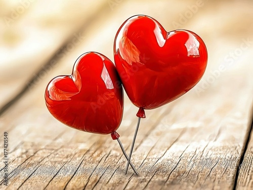 Valentine's day romance celebration cozy home setting heart-shaped balloons wooden table close-up view love concept