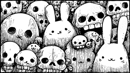 ヴィンテージ風の暖かいハロウィンイラストモノクロームデザイン