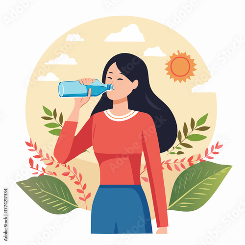 水分補給と健康生活を描いたベクターイラスト