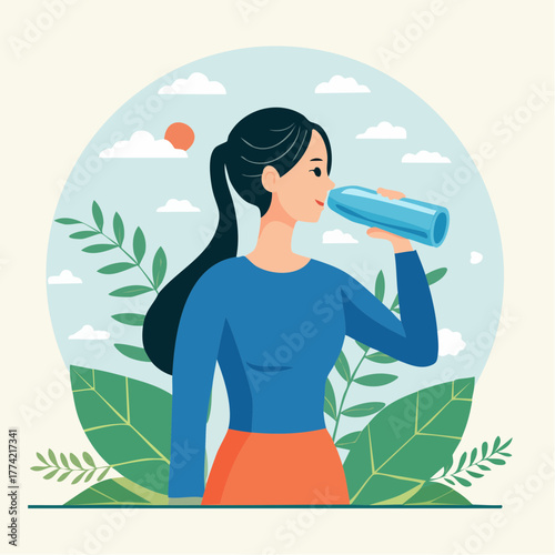 水分補給と健康生活を描いたベクターイラスト