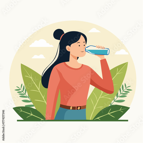 水分補給と健康生活を描いたベクターイラスト