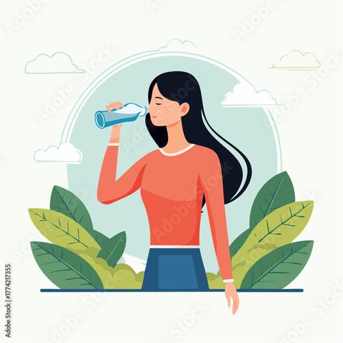 水分補給と健康生活を描いたベクターイラスト