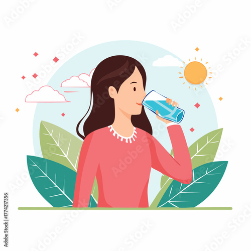 水分補給と健康生活を描いたベクターイラスト