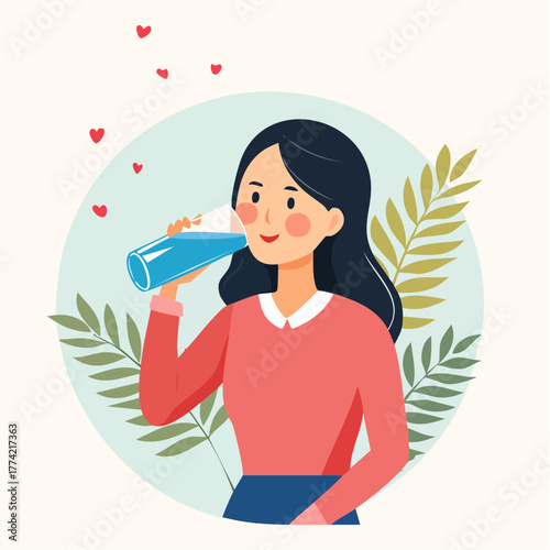 水分補給と健康生活を描いたベクターイラスト