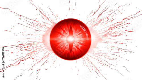 Futuristic Red Energy Sphere with Electric Sparks in Transparent Background