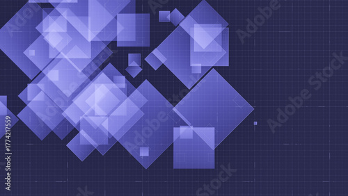 Layered transparent squares rendered in 3D perspective on grid layout