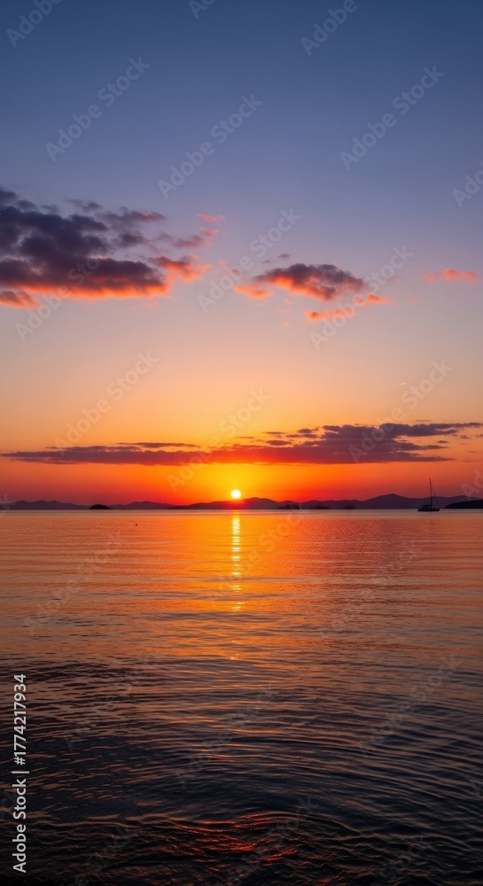 Fototapeta premium Golden hour reflections shimmering across still waters at dusk creating a serene spectacle
