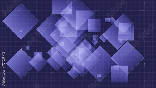 Modern abstract digital scene with layered transparent squares in blue tones
