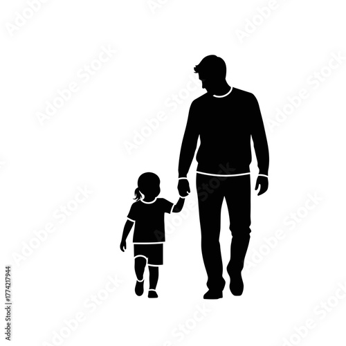 Silhouette Illustration of a Father and Daughter Walking Hand in Hand