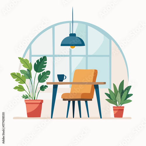 カフェ風インテリアとコーヒータイムのベクター