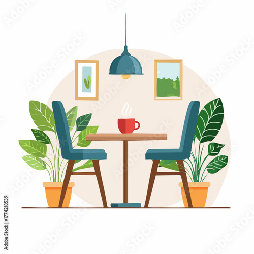 カフェ風インテリアとコーヒータイムのベクター
