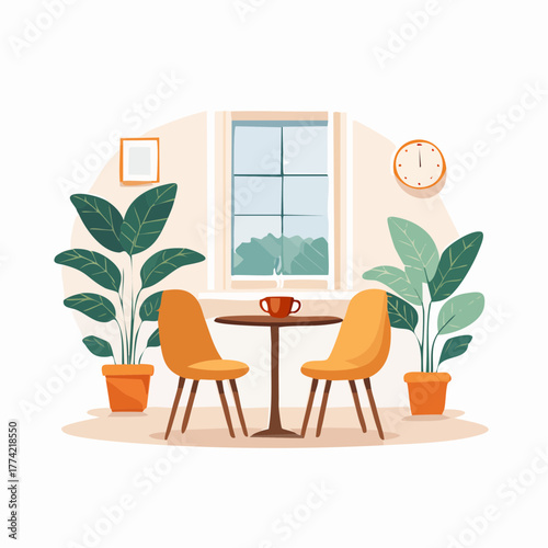 カフェ風インテリアとコーヒータイムのベクター