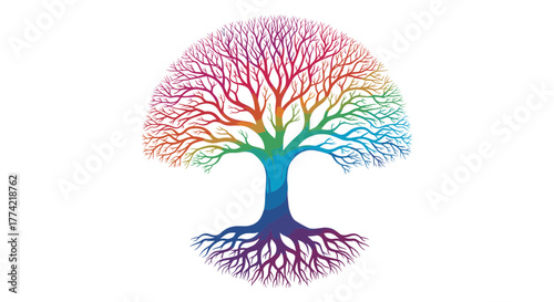 Rainbow Tree of Life Vector Illustration with Dome Canopy and Vibrant Gradient Colors