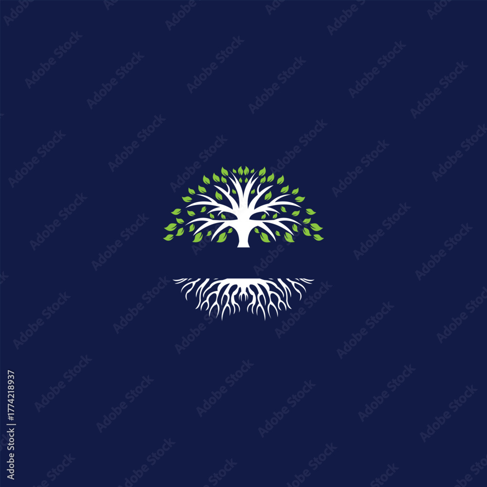 Fototapeta premium Conceptual Tree Silhouette with Root System on Dark Background Illustration