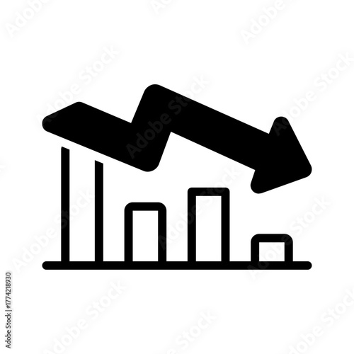 Vector solid black icon for Downward graph