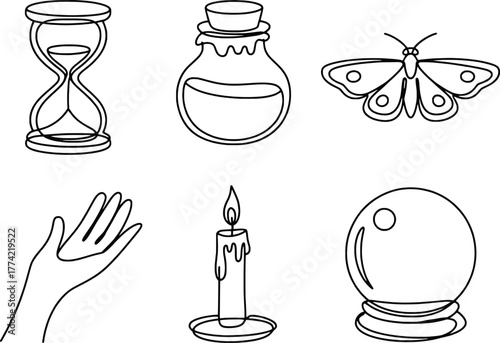 Mystical hand candle hourglass potion bottle moth crystal ball set for magic