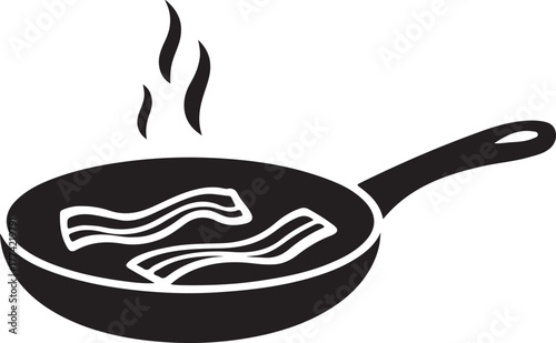 Silhouette of sizzling bacon in a frying pan