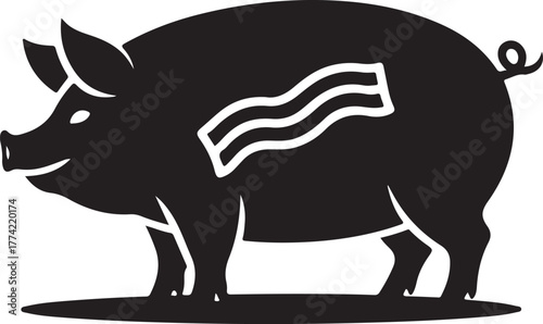 Pig silhouette with a small strip of bacon