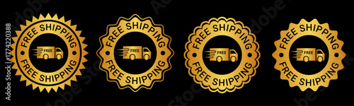 Free Shipping Badge Gold Seal Design Vector