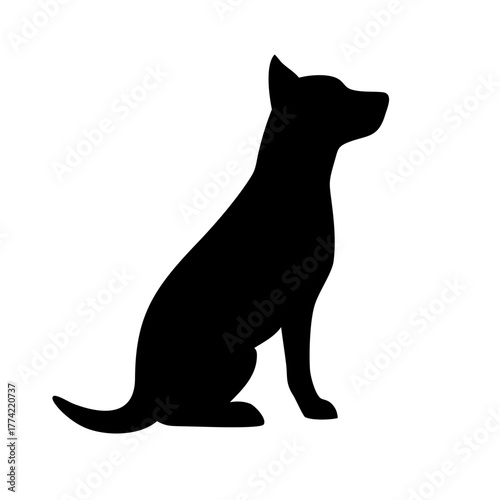 Dog silhouette sitting calmly on white background