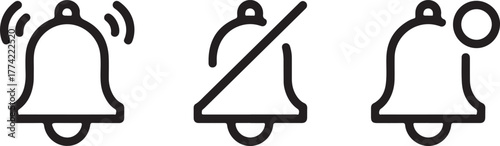 Notification Alarm Bell Ringing Silent Outline Vector Icon Set
