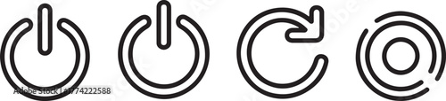 Power On Off and Refresh Outline Vector Icon Set