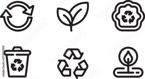Recycle Environment and Eco-Friendly Outline Vector Icon Set