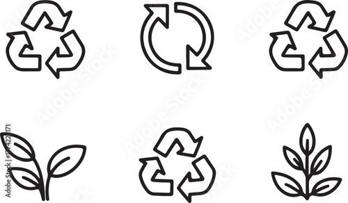 Recycle Symbol and Environmental Outline Vector Icon Set
