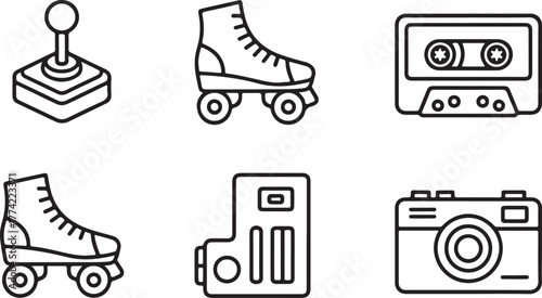 Retro 80s 90s Nostalgia Gadget and Leisure Outline Vector Icon Set