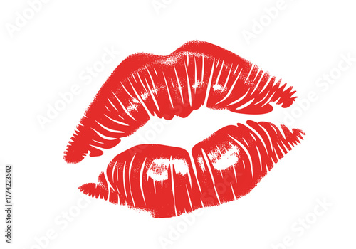 Isolated Red Lipstick Kiss Mark Vector with Detailed Brushstroke Texture