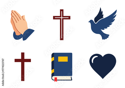 Collection of Christian Religious Symbols and Icons Vector Set