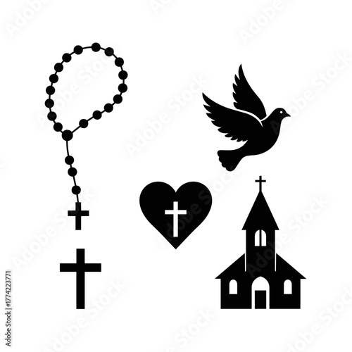 Black Silhouette Icons of Christian Religious Symbols Vector