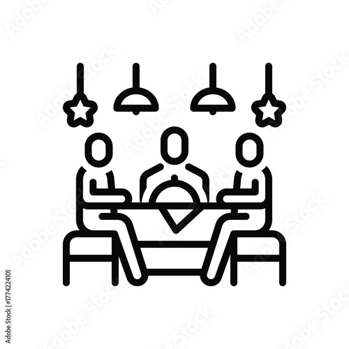 Black line icon for family eating