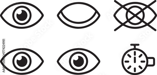 Visibility Privacy Eye and Time Outline Vector Icon Set