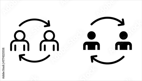 User staff rotation icon set. Replace person, staff change, replace worker Customer client returning on white background