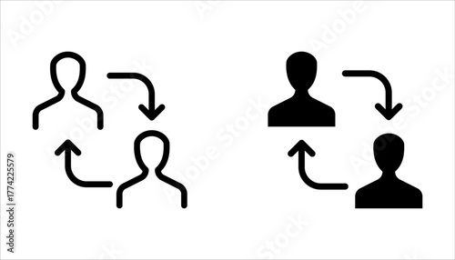 User staff rotation icon set. Replace person, staff change, replace worker Customer client returning on white background