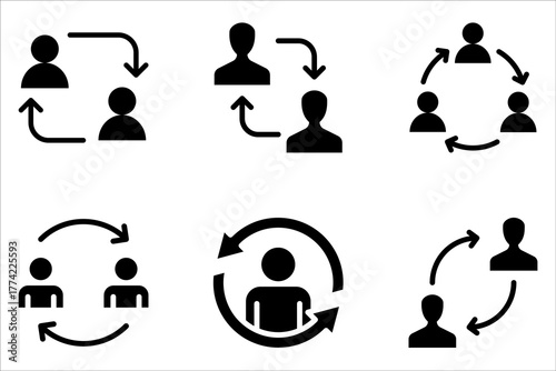 User staff rotation icon set. Replace person, staff change, replace worker Customer client returning on white background