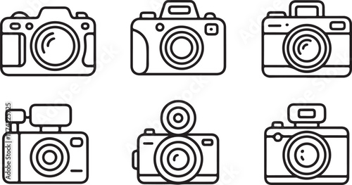 Digital Photo Camera Outline Vector Icon Set
