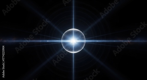 Hypnotic Orb of Light Emanating Energy Beams on Dark Background