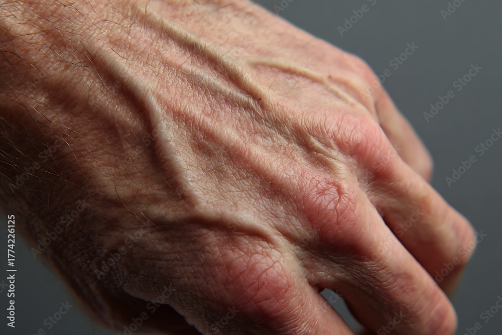 Fototapeta premium macro mid-age hand skin, visible veins, soft wrinkles,