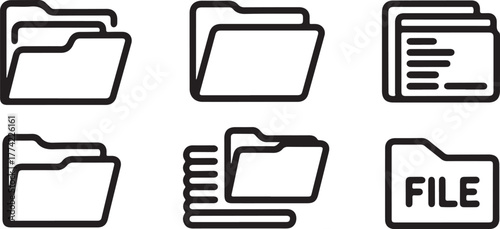 File Folder Data Organization and Transfer Outline Vector Icon Set