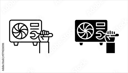 Ac installation linear icon set. Air conditioner. Climate control on white background