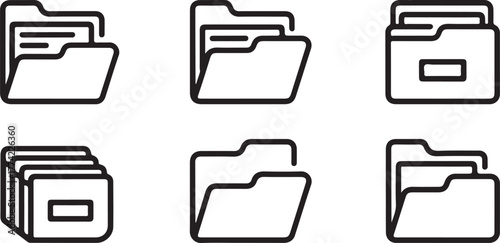 File Folder Data Storage and Organization Outline Vector Icon Set