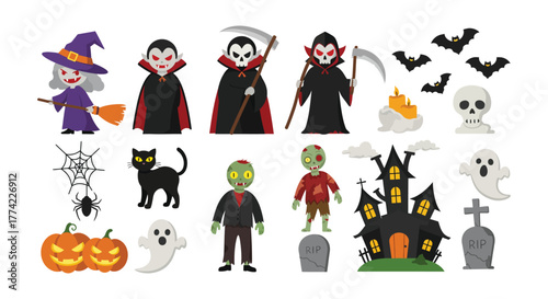 Halloween Collection Spooky Characters, Haunted House, and Festive Icons
